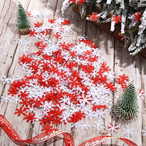Product Cover WILLBOND 500 Pieces Christmas Winter Snowflakes Table Confetti Decorations White and Red Non-Woven Hanging Snowflakes for Christmas Tree Window Wedding Birthday Holiday Party Decorations