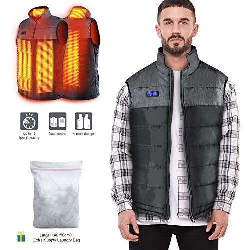 Product Cover Heated Vest for Man/Woman, Electric Heating Coat Dual Independent Temperature Control Extra Collar Heated Hiking, Ice skating for Heated Jacket/Sweater/Thermal Underwear Battery Not Included