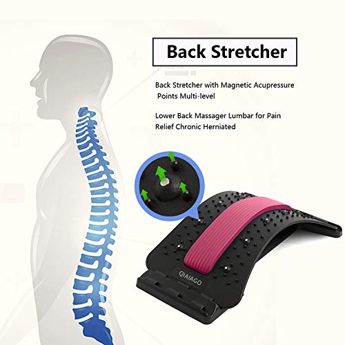 Product Cover Lower Back Stretcher with Magnetic Acupressure Points Multi-level Back Massager Lumbar for Pain Relief Chronic Herniated Disc Sciatica Scoliosis Spinal back stretcher for Relieve back pain (Black red)