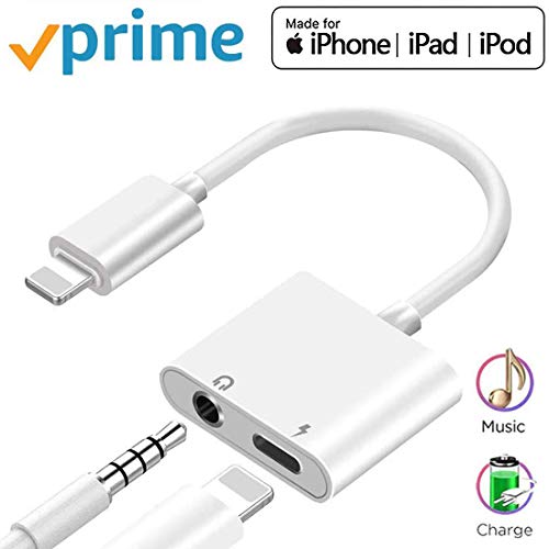 Product Cover Headphone Adapter for iPhone 11 pro 3.5mm Jack Car Charger AUX Converter Splitter Charge & Audio Cables 2 in 1 for iPhone 7/7 Plus/8/X/10/11/XR/XS/XS Max Dongle Earphone Adaptor Support iOS System