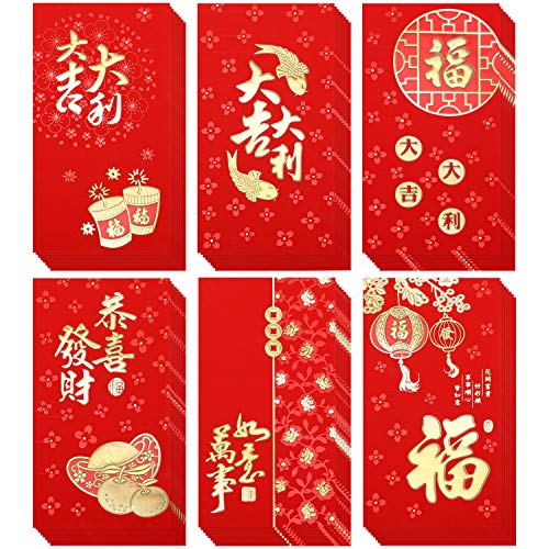 Product Cover 36 Pieces 2020 Red Envelopes Mouse Year Lucky Money Pocket Chinese Elements Red Packet New Year Hong Bao, 6 Styles (6.6 x 3.5 Inches)