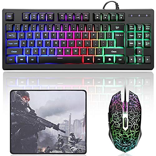 Product Cover RGB Gaming Keyboard and Mouse Combo,87 Keys USB Wired LED RGB Backlit Gaming Keyboard Mechanical Feeling and Mouse Bundle for Laptop PC Computer Game and Work