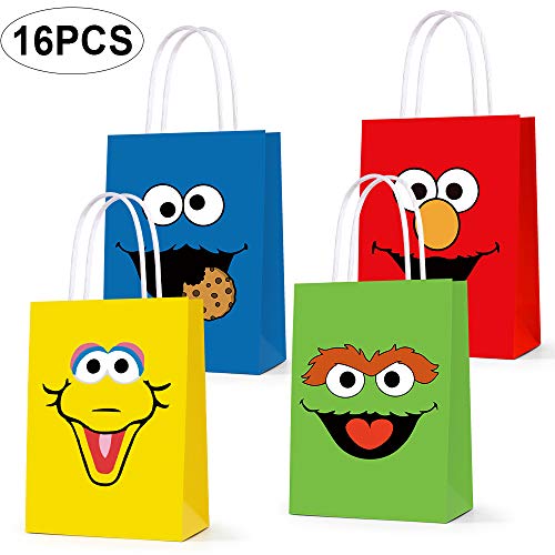 Product Cover Party Favor Bags for Sesame Street Birthday Party Supplies, Party Gift Goody Treat Candy Bags for Sesame Street Party Favors Birthday Party Decor for Party Girls Kids Birthday Decorations - 16 PCS