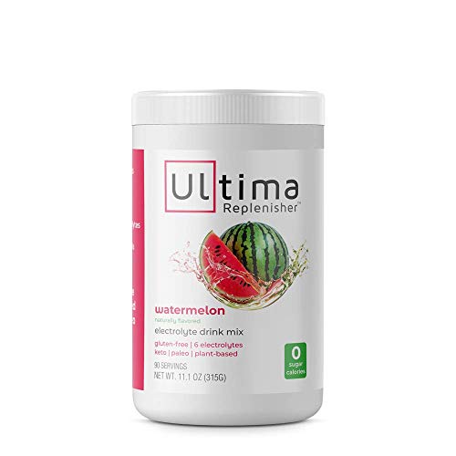 Product Cover Ultima Replenisher Electrolyte Hydration Powder, Watermelon, 90 Servings - Sugar Free, 0 Calories, 0 Carbs - Gluten-Free, Keto, Non-GMO, Vegan - Potassium, Magnesium, Sodium,