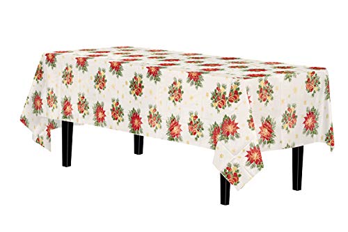 Product Cover Exquisite 12 Pack Premium Rectangle Holiday Design Plastic Tablecloth - Christmas decorations Tablecloth Disposable Plastic Table cover for December - 54 inch. x 108 inch.