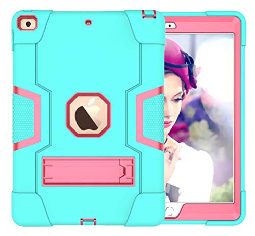 Product Cover Cantis iPad 7th Generation Case,iPad 10.2 2019 Case,Slim Heavy Duty Shockproof Rugged Protective Case with Built-in Stand for New Apple iPad 7th Generation 10.2-inch 2019 Release. (Teal+Rose)