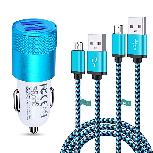 Product Cover Micro USB Cable, 2Pack [3ft 6ft] Android Charging Cord with Dual Port Car Charger Phone Car Charging Kit for Samsung Galaxy S6/S7 Edge, Note 5/4, J3 J7, LG stylo 2/3 Plus, LG G4 G3 K20 Plus, Moto E4