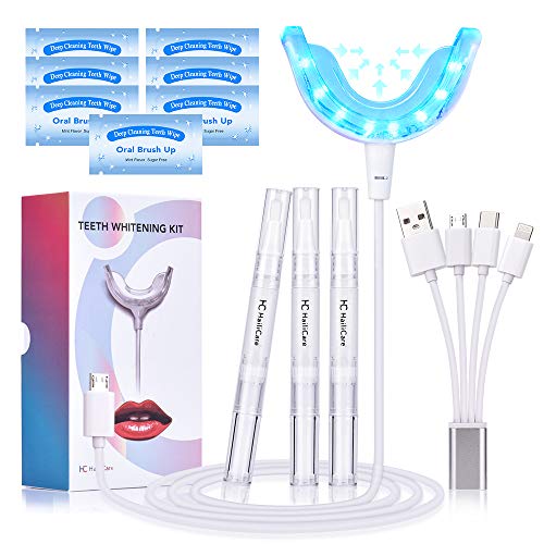 Product Cover HailiCare Teeth Whitening Kit, 16X LED Professional Light with USB or Phone for Whiter Teeth, 25 Minutes Auto Shut-off, No Sensitivity, Include 3 Teeth Whitening Pens! The Smart Teeth Whitening System