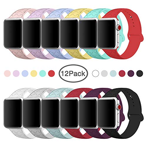 Product Cover MITERV Watch Bands Compatible with Apple Watch 38mm 40mm 42mm 44mm Soft Silicone Weave Pattern iWatch Bands for Apple Watch Series 4/5/3/2/1 (1-Colors, 38mm/40mm M/L)