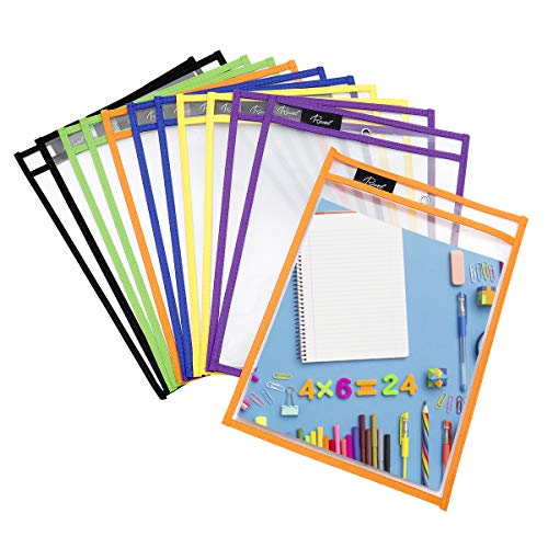 Product Cover Ravel Dry Erase Sheets | 12 Pcs Oversize 10 x 13 Inches' | 6 Assorted Colors | Reusable Sheet Protectors for School or Work | Job Ticket Holders