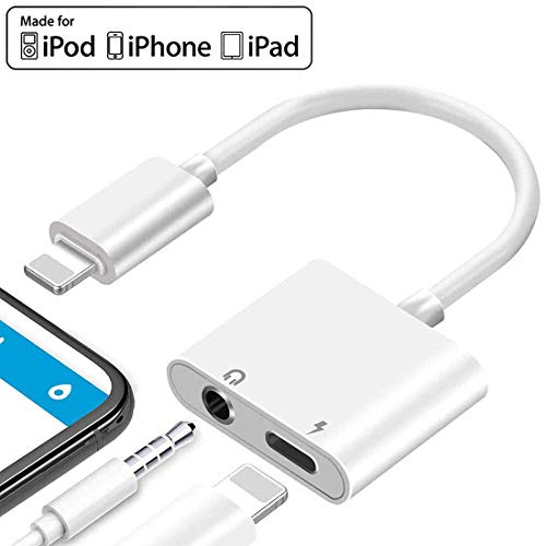Product Cover for iPhone Dongle Splitter 3.5 mm Headphone Jack Adapter Charger for iPhone 8/8 Plus/ 7/7 Plus/X/10/XS/XS Max/XR Earphone Charge and Listen to Music 3.5 mm Aux Audio and Charge Adapter Converter