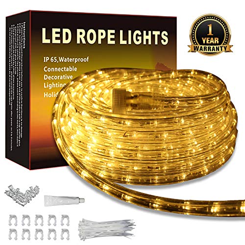 Product Cover LED Rope Lights Outdoor Indoor Rope Lighting Waterproof, 110V Plug In Rope Light with Power Socket Connector Fuse Holder (Warm White,50)