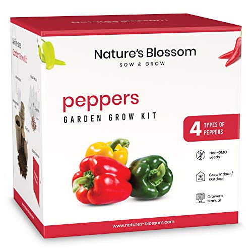 Product Cover Nature's Blossom Peppers Garden Kit. A Complete Indoor Seed Starter Set with Organic Pepper Seeds and Gardening Supplies. Garden Gift Idea for Kids and Adults.