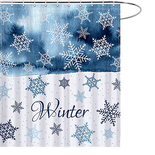 Product Cover MAEZAP Winter Snowflake Christmas Shower Curtain Blue White Bathroom Decor Waterproof Polyester with Hooks 69x70 Inches