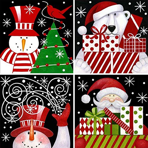 Product Cover Ginfonr 4 Pack 5D Diamond Painting Full Drill Snowman Polar Bear Santa Christmas Gift, Xmas Present Rhinestone Embroidery Craft Paint with Diamonds Art for Adults DIY Wall Decor 30x30 cm (12x12 inch)