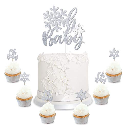 Product Cover Snowflake Oh Baby Cake Cupcake Toppers Winter Baby Shower Silver Glitter Decorations Wonderland Christmas Gender Reveal Party Supplies