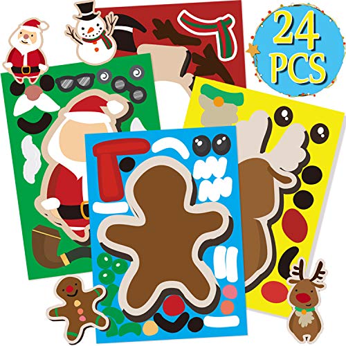 Product Cover Funnlot 24 PCS Christmas Stickers for Kids Make A Christmas Stickers Snowman Stickers Santa Stickers Gingerbread Stickers Reindeer Stickers Xmas DIY Crafts Christmas Party Games for Kids