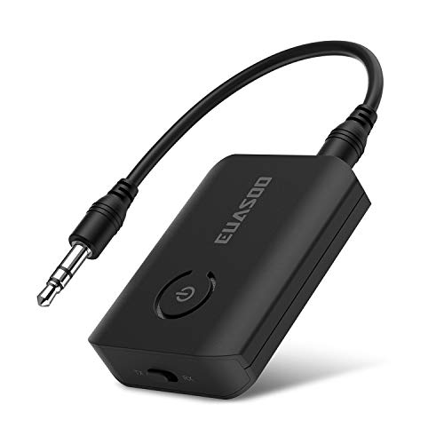 Product Cover EUASOO Bluetooth 5.0 Transmitter Receiver, 2-in-1 Wireless Adapter with 3.5mm AUX Stereo Output (AptX Low Latency, Pair with 2 Bluetooth Devices Simultaneously) for PC/TV/Home Sound System, Black