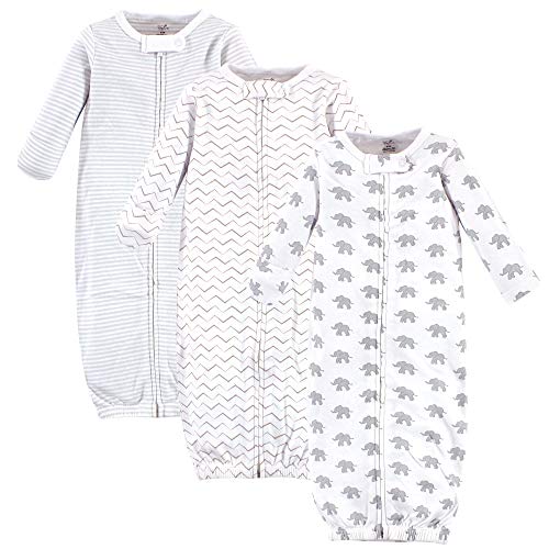 Product Cover Touched by Nature Baby Organic Cotton Zipper Gowns 3pk, Marching Elephant