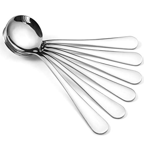 Product Cover Hiware 6-piece Soup Spoons, Round Stainless Steel Bouillon Spoons