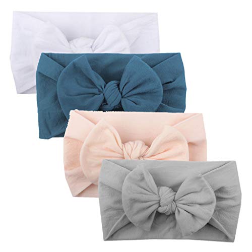 Product Cover LOMONER 4PCS Baby Girl Headbands and Bows,Turban Solid Headband Hair, Hair Accessories for Newborn Toddler Girls (A)