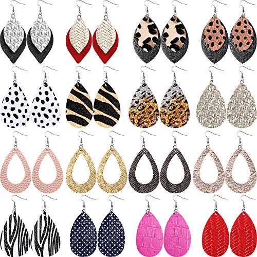 Product Cover 16 Pairs Valentines Petal Leather Earrings Leather Teardrop Leaf Drop Earrings Gift for the Fashionable Charming Women Girls