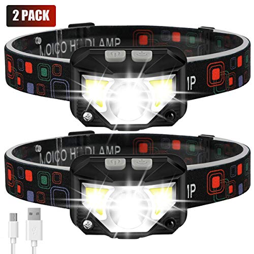 Product Cover Headlamp Flashlight, MOICO 1000 Lumen Ultra-Light Bright LED Rechargeable Headlight with White Red Light, 2 Pack Waterproof Motion Sensor Head Lamp, 8 Modes for Outdoor Camping Cycling Running Fishing