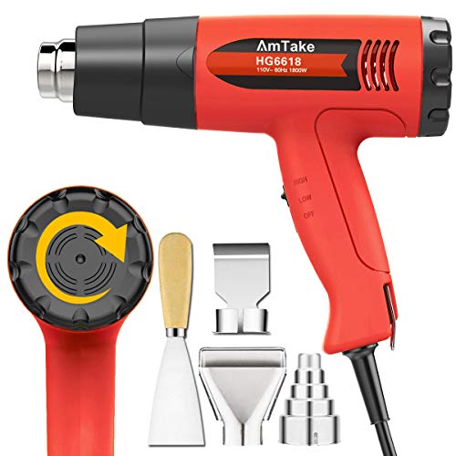 Product Cover Heat Gun Variable Temperature, Amtake HG6618 1800W Hot Air Gun 120°F - 1020°F (50℃~550℃) with 2 Fan Speed, 4 Nozzle Attachments for Crafts, Heat shrink tubing, Stripping Paint, Welding