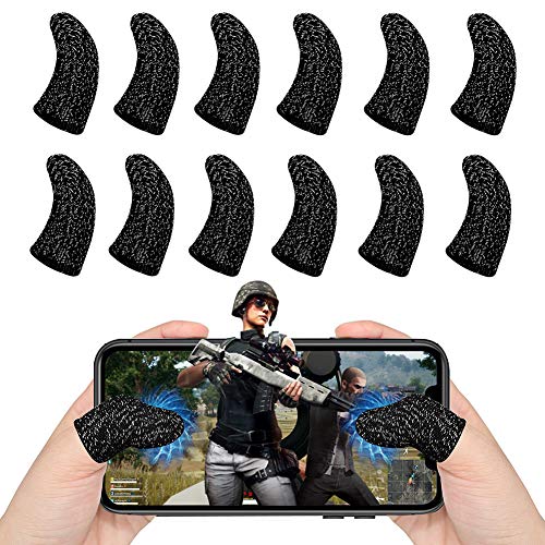 Product Cover Yaliu 12Pcs Mobile Game Controller Finger Sleeve，Breathable Anti-Sweat Gaming Finger Cot for PUBG/Call of Duty Sensitive Touch Screen Finger Sleeve for Android iSO Phone