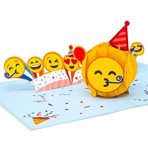 Product Cover Paper Love Partying Emoji Pop Up Birthday Card, 5 x 7 3D Popup Greeting Cards, for Bday, Celebration, Party, Any Occasion