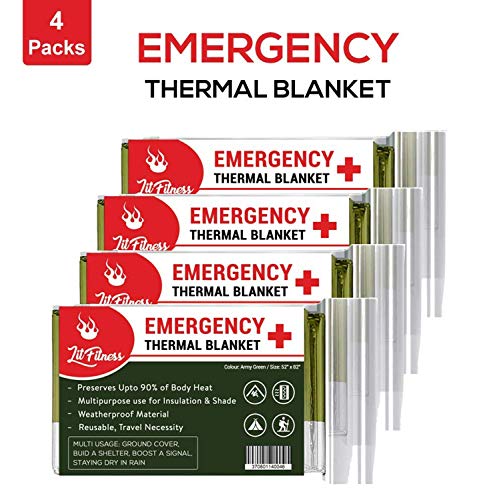 Product Cover Lit Fitness Emergency Blankets (Pack of 4) Thermal Blankets, Space Blanket Designed for Outdoors, Hiking, Survival, Marathons Survival Blanket, First Aid or Camping Blanket kit