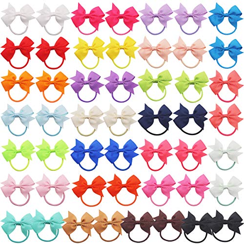 Product Cover 50PCS 2Inch Baby Girls Grosgrain Ribbon Hair Bows With Ties Pigtail Hair Bows Elastic Ponytail Holder Hair Accessories for Infants Toddlers Girls Kids (25 Colors in Pairs)