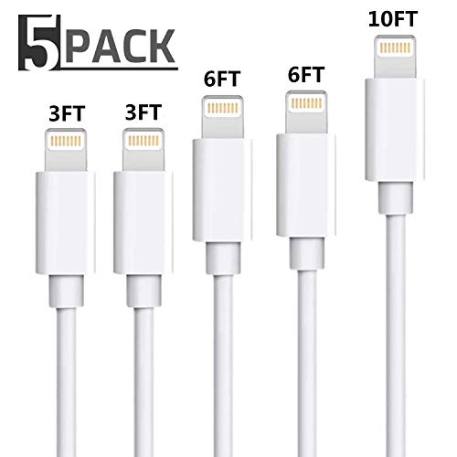 Product Cover iPhone Charger, MFi Certified Lightning Cable 5Pack 3FT+3FT+6FT+6FT+10FT Nylon Braided iPhone Cable Compatible iPhone MAX, XR, X, 8, 8 Plus, 7, 6s, 6s Plus, 6, 6 Plus, iPad Mini