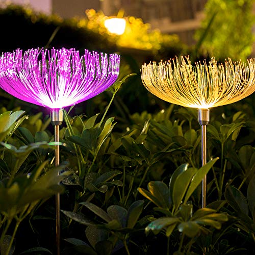 Product Cover Neporal Multi-Colored Solar Stake Light Outdoor Decorative IP65 Waterproof Fiber Optic Solar Lighting 2 Pack Solar Garden Light Stakes for Yard Patio Garden Pathway Christmas Decoration