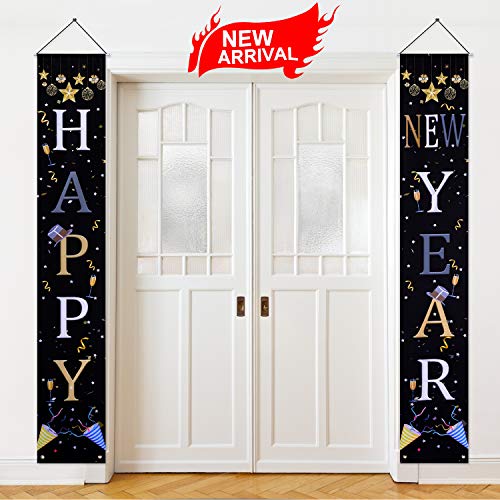 Product Cover Happy New Year Door Banners New Year Porch Sign Hanging Banner for New Year's Eve Party Supplies Home Decorations