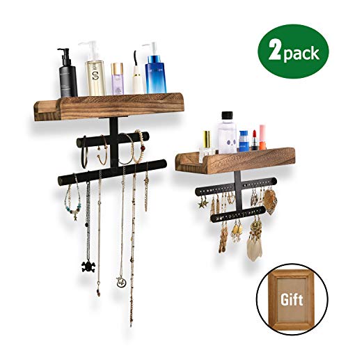 Product Cover Refrze Rustic Hanging Jewelry Organizer,Wall Mounted Jewelry Organizer, Wood Jewelry Holder Display for Necklaces Bracelet Earrings Ring 2 Packs