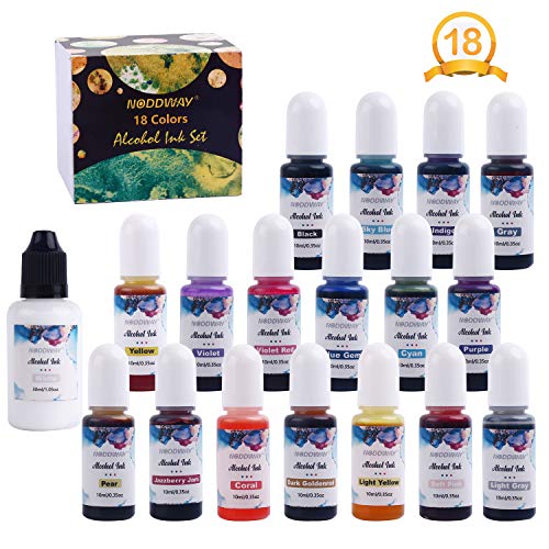 Product Cover NODDWAY Alcohol Ink Set 18Vibrant Colors Great Alcohol-Based Inks, Each 0.35oz for Resin Coasters/Petri Dish Making, Epoxy Resin Painting, Tumbler