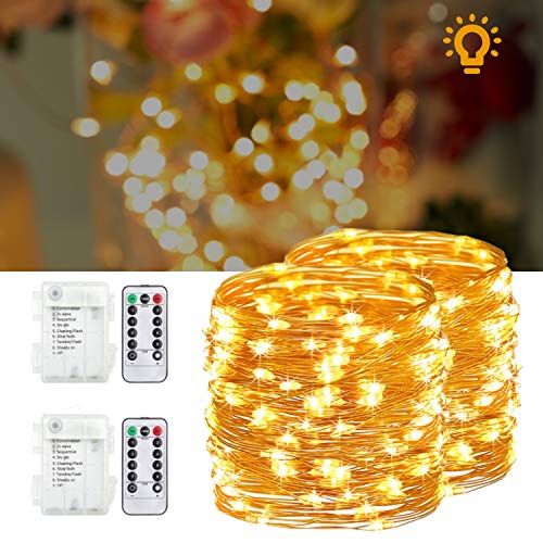 Product Cover SUNNEST 2 Pack 16.4 Feet 50 Led Fairy Lights Battery Operated Christmas Lights with Remote Timer Waterproof Copper Wire Twinkle String Lights for Thanksgiving Christmas Decorations Bedroom Wedding