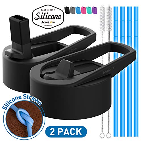 Product Cover Aoralivre Hydroflask Straw Lid Wide Mouth, 2 Pack Wide Mouth Straw Lid with 4 Silicone Straws, 2 Straw Brushes, Silicone Nozzle, Perfect for Most Sports Water Bottle, Black