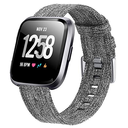 Product Cover Laneco Bands Compatible with Fitbit Versa/Fitbit Versa 2/Fitbit Versa Lite for Women Men, Breathable Woven Fabric Strap with Stylish Buckle, Adjustable Wristband for Fitbit Versa Smartwatch