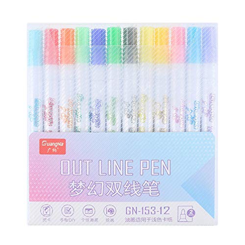 Product Cover Double Line Pen, TEOYALL 12 Dream Color Outline Pens Highlight Markers Gift Cards Drawing Writing Pens