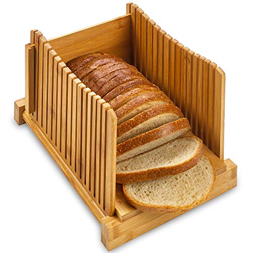 Product Cover Bamboo Bread Slicer - Natural Wood Foldable Cutter for Homemade Bread, Loaf Cakes, Bagels. Compact, Folds Flat.