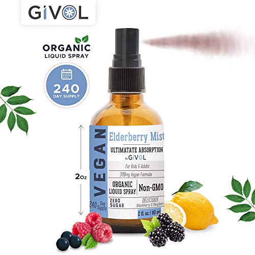 Product Cover GIVOL (by Logic Remedy) Organic Elderberry Mist-Sambucus Nigra (Extra Strength) Liquid Extract for Kids & Adults - Immune Boost - High Flavonoid Levels - Vegan- Easy Absorption - Non-GMO - 2 oz
