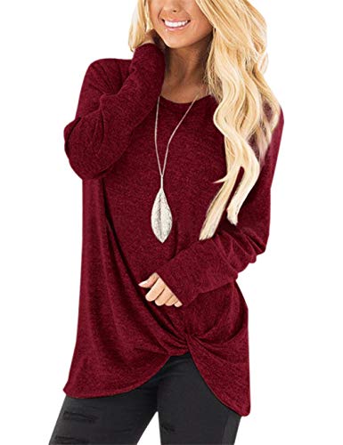 Product Cover sandinged Women Casual Long Sleeve T-Shirt Twisted Loose Sweatshirt Top Knits & Tees