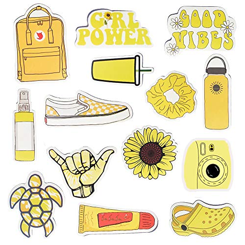 Product Cover Water Bottle Stickers Vsco Stickers Vinyl Cute Aesthetic Waterproof Yellow Sticker Pack Vsco Girl Stuff for Teens Kids
