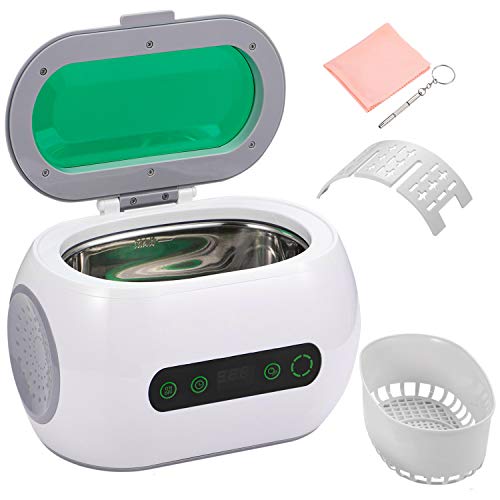Product Cover Dessports Ultrasonic Jewelry Cleaner Compact Professional Diamond Ring Cleaner Machine 600ml Denture Cleaning Machine with 12 Cycles Digital Timer Degass Feature for Eyeglass Watch Coin for Household