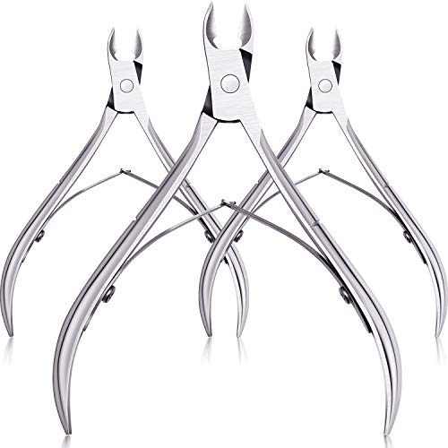 Product Cover 3 Packs Cuticle Cutter Cuticle Nippers Pointed Blade Cuticle Trimmer Stainless Steel Nail Clippers Manicure Tool for Fingernails No Cuticle Pusher (Silver)