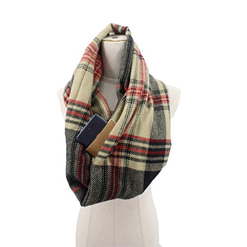 Product Cover Infinity Cashmere-Like Plaid Travel Scarf with Zipper Hidden Pocket Lightweight