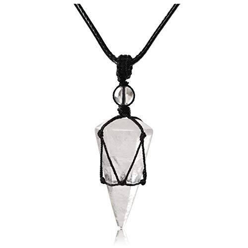 Product Cover Top Plaza 6 Facet Reiki Healing Crystal Stone Pointed Pendant Necklaces Adjustable Natural Gemstone Necklace Reiki Quartz Jewelry for Women Men