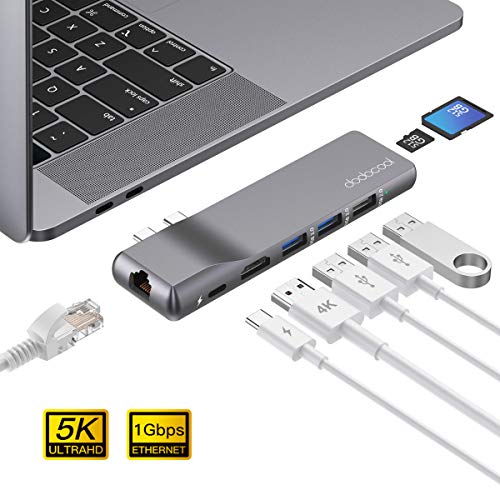 Product Cover USB C Hub, dodocool MacBook Pro Adapter with 1Gbps Gigabit Ethernet, 4K HDMI, Thunderbolt 3 100W PD, 3 USB Port, 512GB SD/TF Card Reader Compatible with MacBook Air 2019/2018/ MacBook Pro 2019/2018